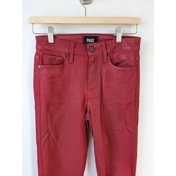 Paige Womens Sz 25 Hoxton Ankle Peg Jeans Red Ankle Zip Raw Hem Pockets Stretch - Picture 3 of 9